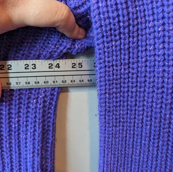 Vintage Maurada XL Purple & Sparkle Knit V  Neck Shoulder Pad Sweater Top - Picture 8 of 9